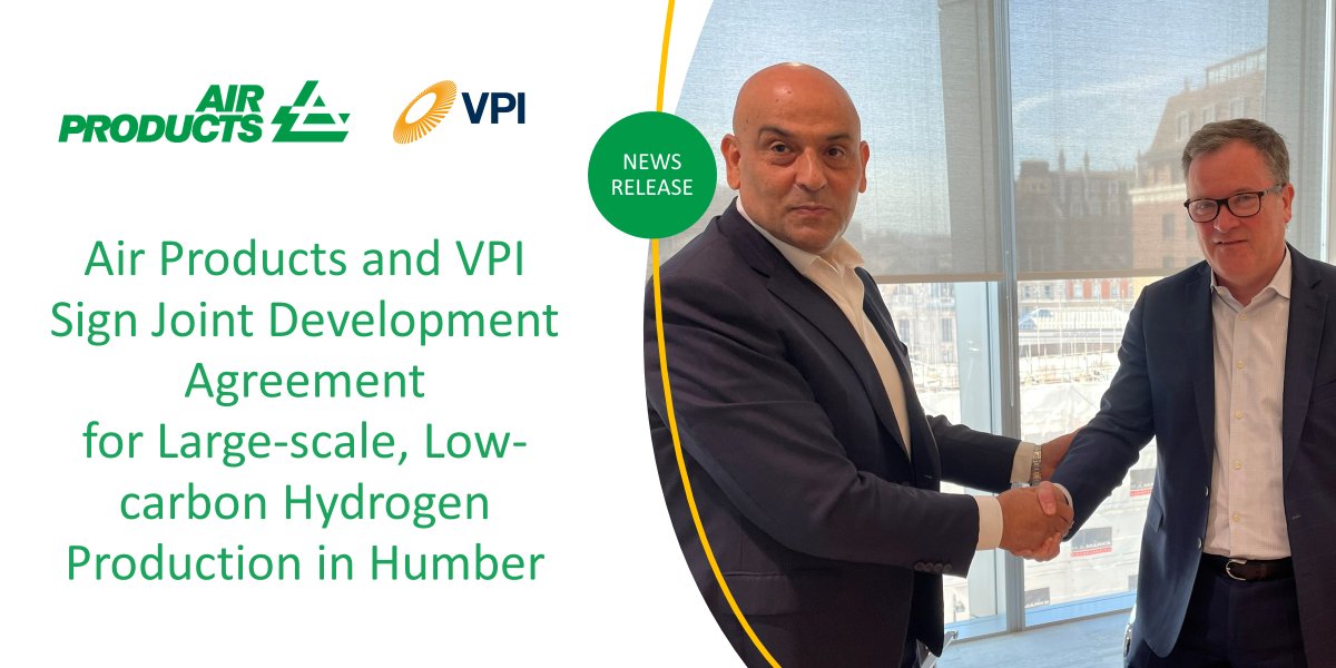 Air Products and power generator <a href="/VPI_Power/">VPI</a> announce the signing of a joint development agreement to drive forward the “Humber Hydrogen Hub” or “H3” which seeks to develop a flagship 800MW low-carbon hydrogen production facility in Immingham, UK. fal.cn/3q2zQ