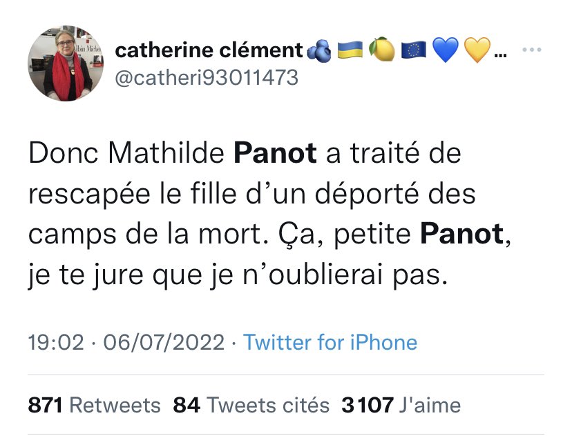 jmAlric11's tweet photo. Je préviens j’ai apprécié le discours de #Borne et #Panot n’est pas ma tasse de thé mais ceux qui lui font un procès en antisemitisme pour l’utilisation de #rescapee n’ont soit pas écouté son intervention soit sont profondément malhonnêtes 😡 https://t.co/CIF9QmozuW