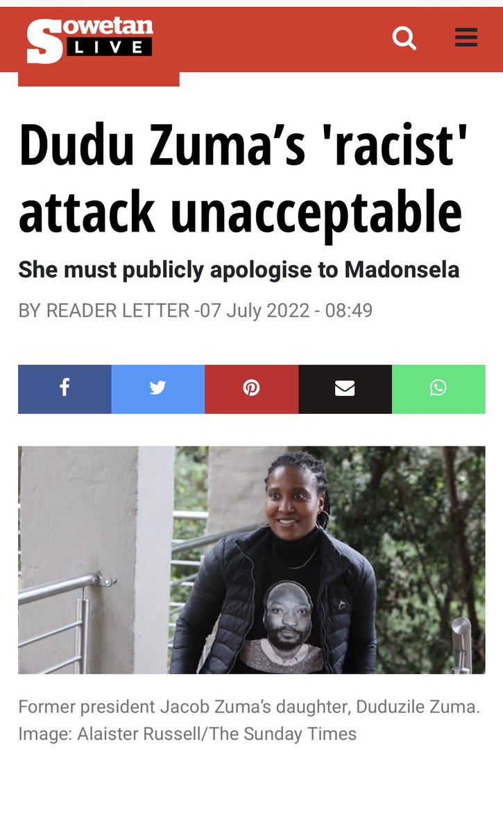 Tzoro1's tweet photo. My #RSA peeps, I am catching this rather late, but feel that all of us must address these #cancerous #Zumas - this #DuduzileZuma has to be brought to account for insulting @ThuliMadonsela3 & we must all also lobby @Twitter @premiumbusiness to remove her for #bigotted behaviour!! https://t.co/j91HSHrXqy