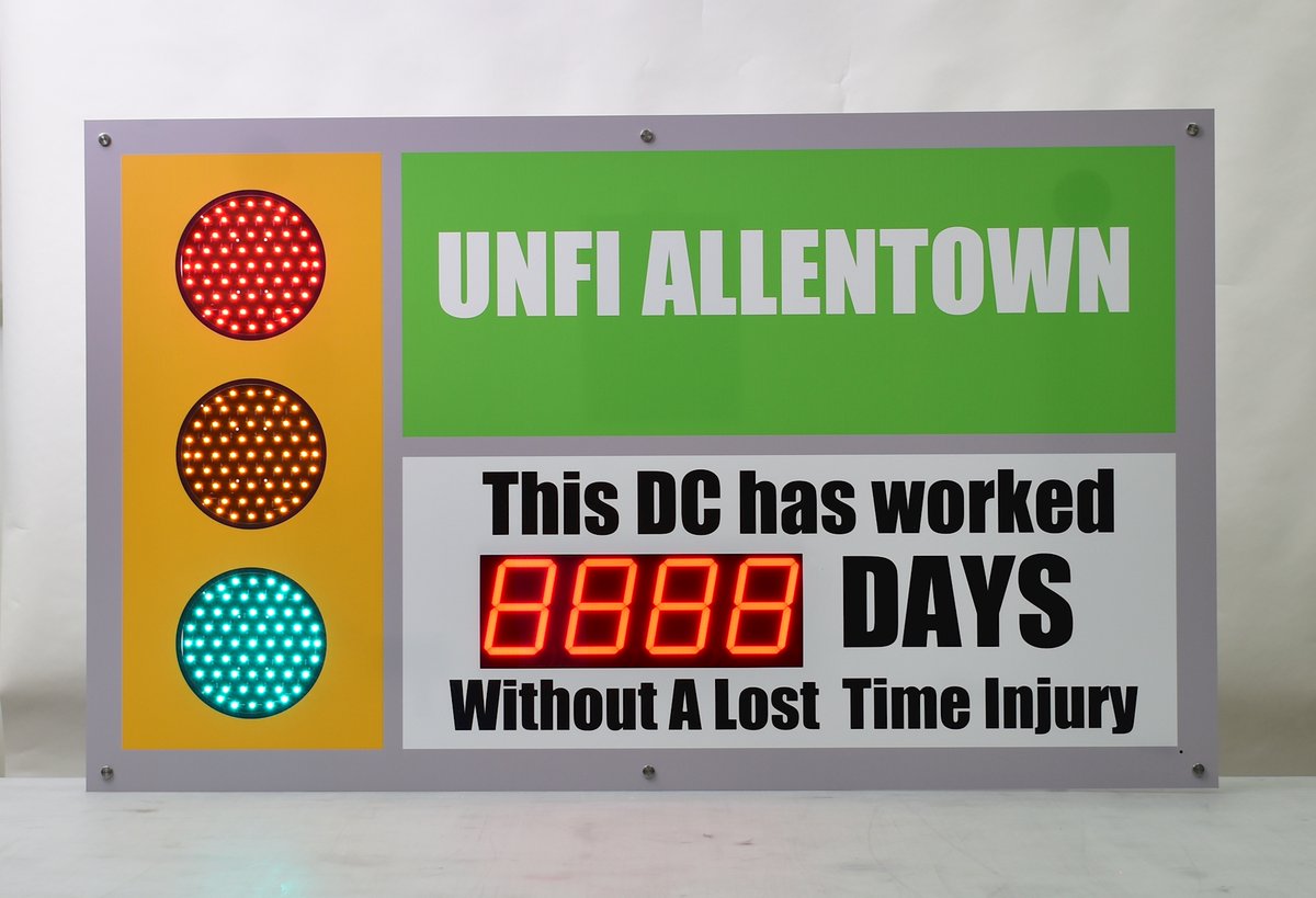 CousignLLC's tweet image. Check out how UNFI Allentown is tracking days without a lost time injury. @UNFI #cousign #safetyscoreboard #electronicsigns #injuryfreedays