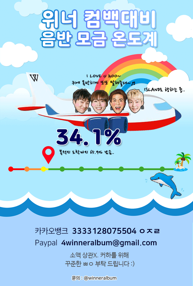 🌡기부 앨범 온도계🌡

0707 온도계가 34.1%를 달성했습니다👏🏻👏🏻
앨범발매 하루 남았습니다. 
조금만 더 힘내서 온도계를 높여봅시다!
항상 ㅃㅇ해주는 인서들 감사합니다💙
