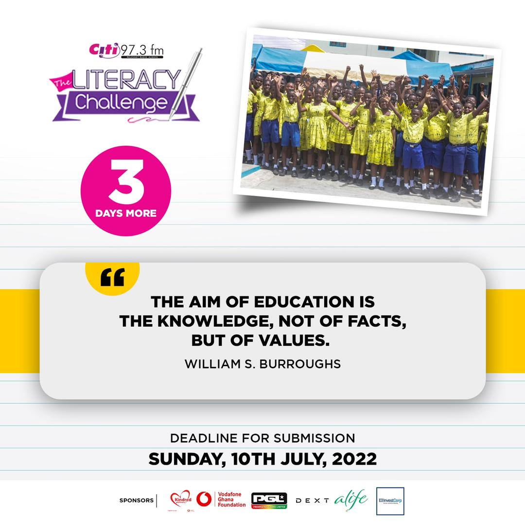 NiiJames's tweet photo. 3 more days to submit all the entries for #TheLiteracyChallenge https://t.co/KexoYe4Vxd