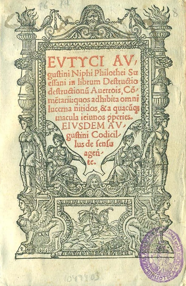 BibyArchRANME's tweet photo. Escrita contra el "aristotelismo" de #Algazali, la obra del #médico y #filósofo cordobés #Averroes (1126-1198) “Destructio destructionum”, será comentada por Agostino Nifo (m. ca. 1545) en su trabajo impreso en 1521 #histmed @ranm_es #BibliotecaDigital
https://t.co/V08QYsoxlc https://t.co/T7DlsCy7Tj