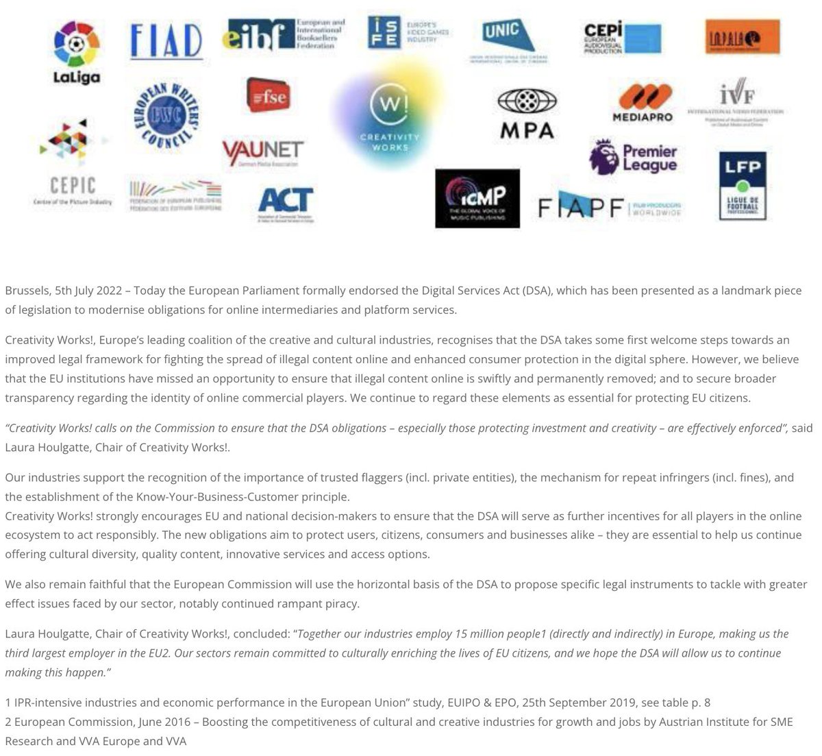 CreativityW's tweet image. With the DSA having been formally endorsed, we recognise that the #DSA takes some steps towards fighting against illegal content online while improving consumer protection. However, it is still a missed opportunity to ensure that illegal content is swiftly and permanently removed