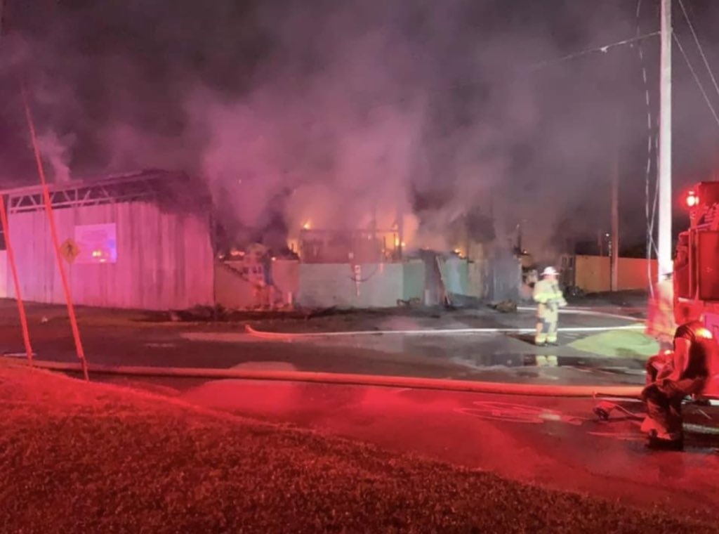 DPikeBGDN's tweet photo. Unfortunate bit of Glasgow news to wake up to - an overnight fire destroyed at least the seating area of Richardson Field, the long-standing baseball stadium at Gorin Park. Photo via the Glasgow Parks and Recreation Department’s Facebook page. https://t.co/aWLB9cQRKd