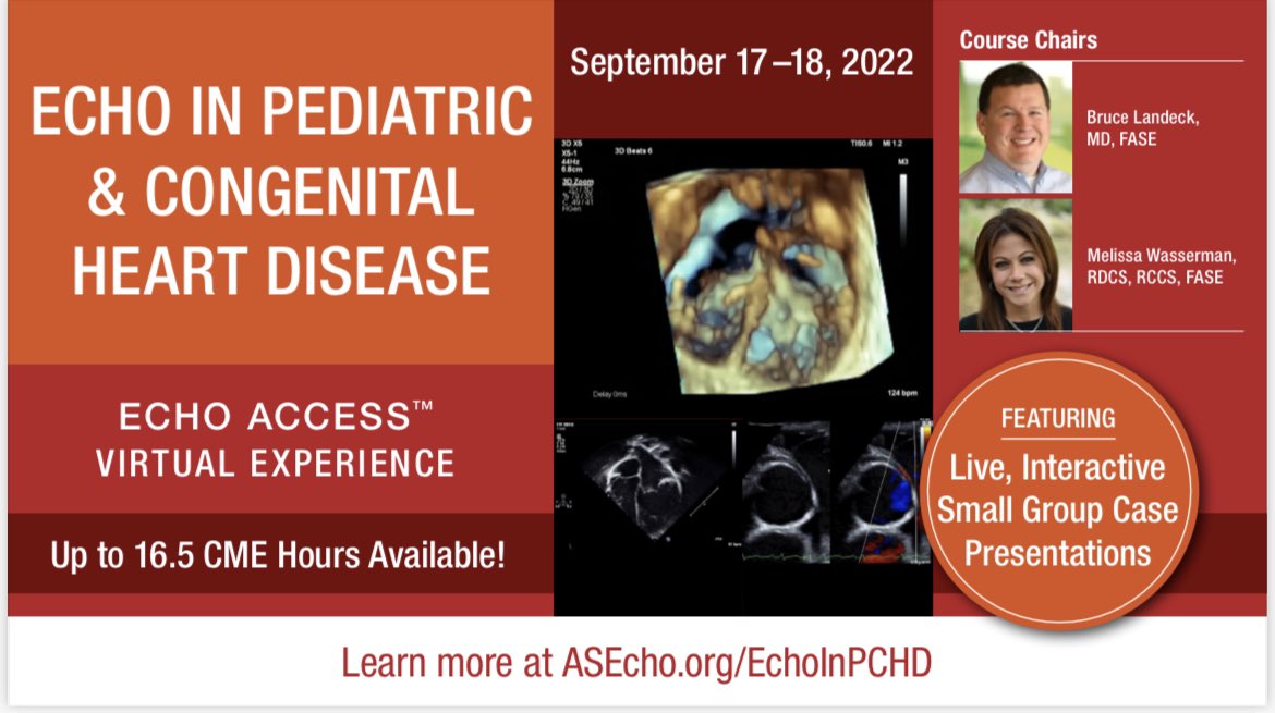 💥 Attention all pediatric/congenital Echocardiographers, adult sonographers &amp; cardiologists interested in CHD, and fellows 💥 Join us on Sept. 17-18 for the <a href="/ASE360/">American Society of Echocardiography</a> Inaugural Echo In Pediatric &amp; Congenital Heart Disease Virtual Course! Click here! asecho.org/echoinpchd/