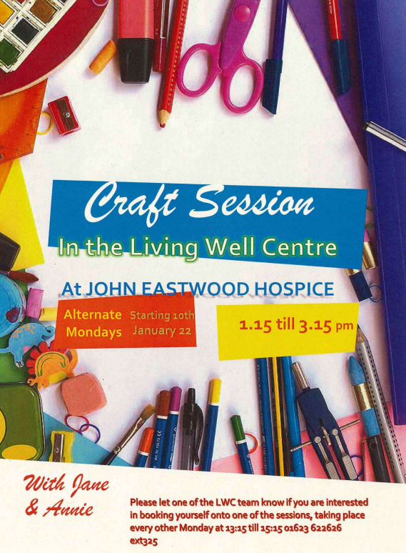 If you like to get crafty, why not join these sessions at <a href="/WellJeh/">JEH Living Well Centre</a> <a href="/JohneastwoodHos/">John Eastwood Hospice</a> ? ✂️ Held every other Monday for people who have a palliative diagnosis. Contact 01623 622626 ext. 325 to register your interest and book on. 😊✏️🧵