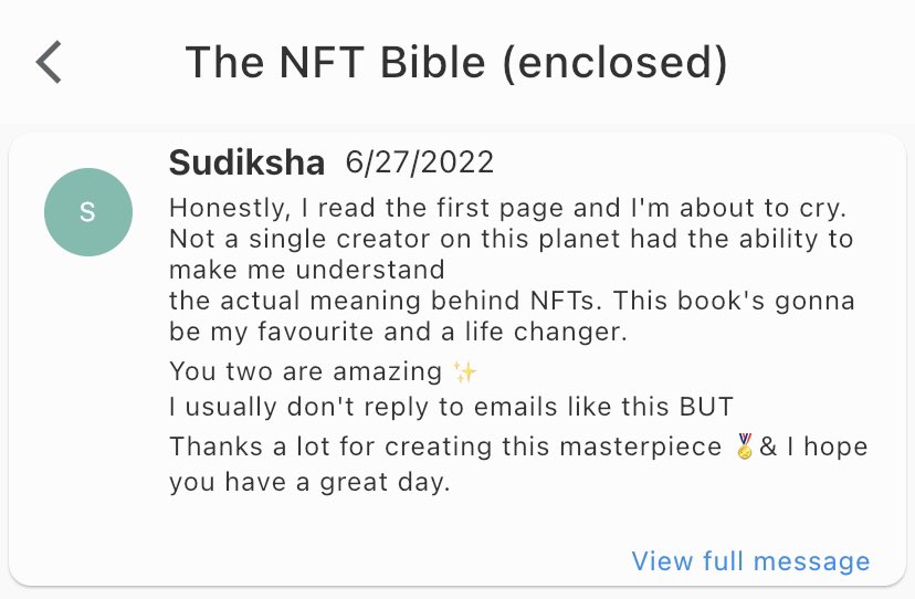 Messages like this make my week.

If you would like a copy of the ebook, DM me or <a href="/nftswithtom/">Tom</a>