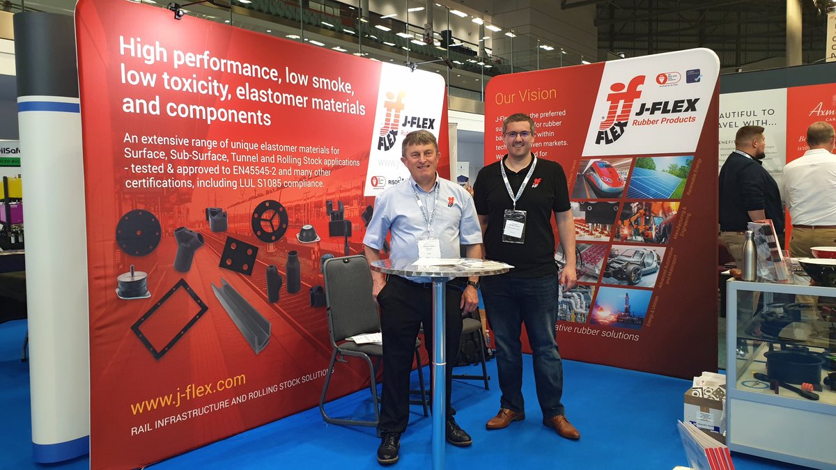 JFlexRubber's tweet photo. Today exhibiting at Rolling Stock Networking at Derby Arena, across from Derby County FC.
Here's our UK Sales Manager Richard Lewthwaite and Managing Director Sam Kirk on duty and all smiles! 😀
#rsnevents #railindustry #railproducts #rubberproducts https://t.co/5ptEnElmyd