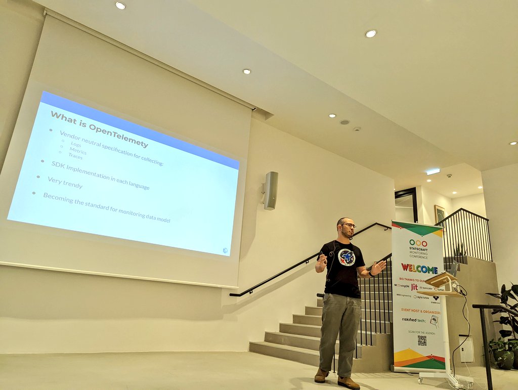 statscraft's tweet photo. Kicking off ⚡ lightning talks - the man and the legend @hab_mic talking about trace-based testing in #OpenTelemetry 

#statscraft #tlvcommunity https://t.co/q0mOGIdHnc