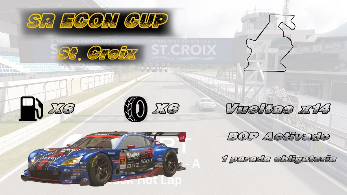 SREcondCup's tweet photo. El domingo a las 22:00 tenemos la siguiente carrera en el circuito de St.Croix donde Ehkesi buscará mantener la distancia con sus perseguidores. #GranTurismo7 #race #Simracing #eSport https://t.co/DIWP7HeaFl