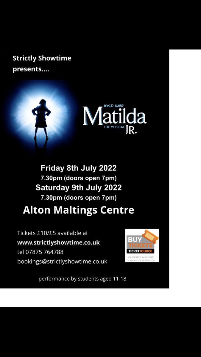 StriclyShowtime's tweet photo. We still have some tickets left for our performance of Matilda the Musical in Alton this weekend. Tickets here https://t.co/2SBQNt6Ckj https://t.co/yAIJEM1fv6