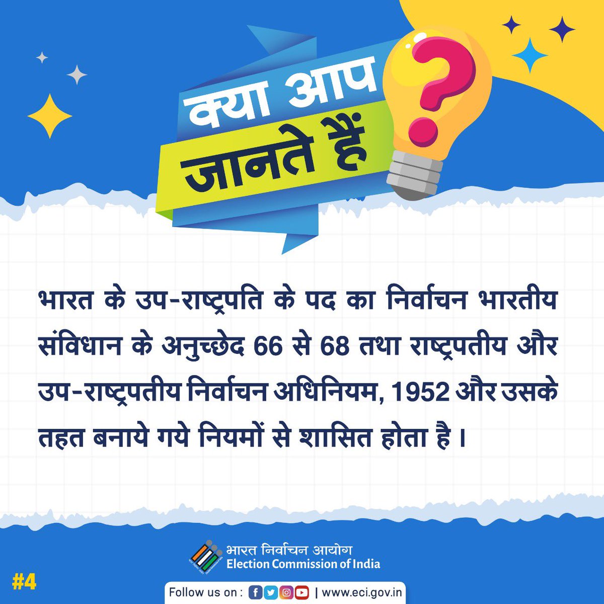 Do you know which Articles in the Constitution govern the election to the office of Vice President of India? Check here 👇

#DoYouKnow #ECI #VicePresidentialElections2022 #ElectionCommissionOfIndia