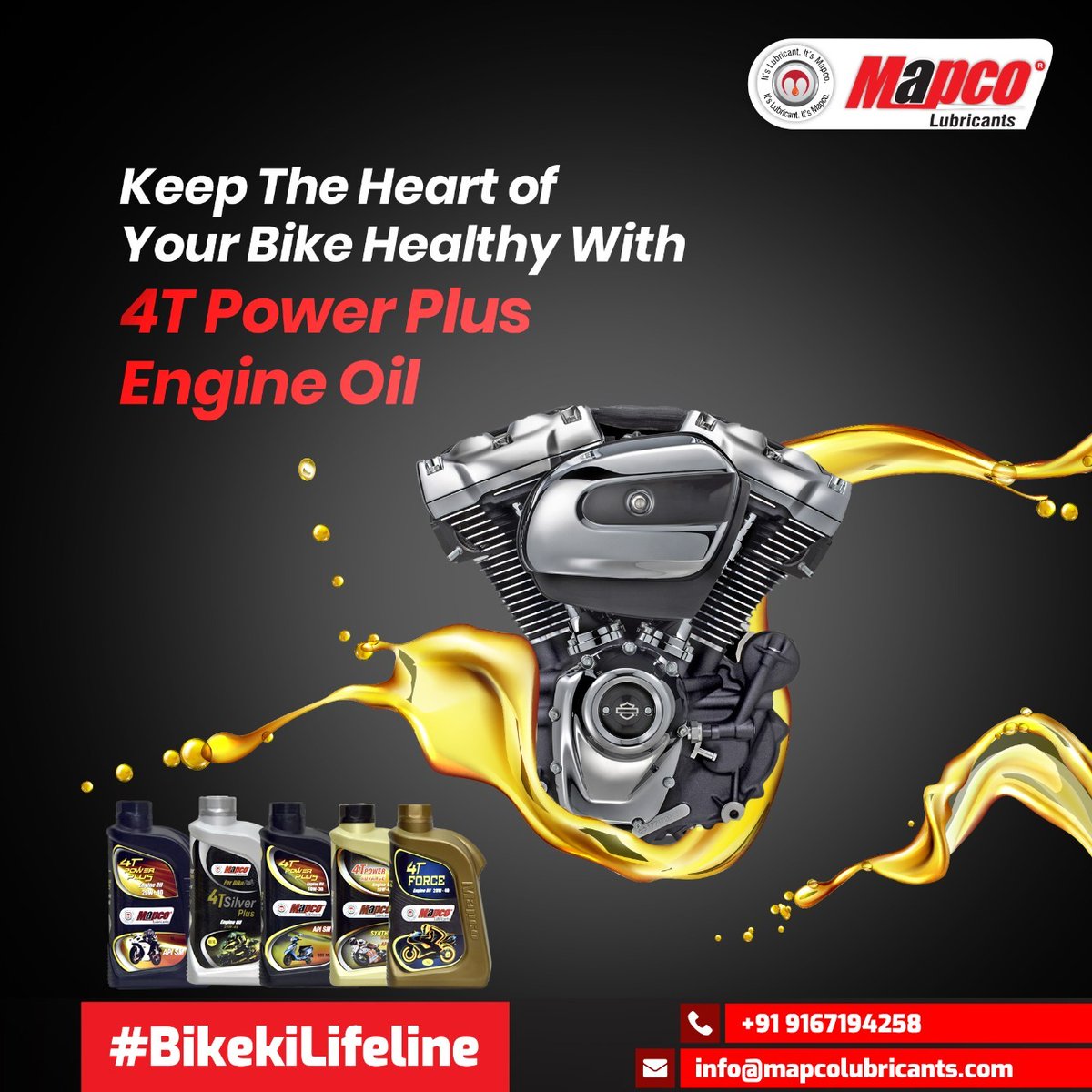 MapcoCorporati2's tweet photo. #Engine is the heart of your bike; ensure it is well-lubricated for #smoother engine #performance and gear shift. 
Mapco 4T Power Engine Oil &amp; Smooth Rides- the best dual for your upcoming rides. 

#BikeKiLifeline #LubricantsManufacture #EngineOil #Caroil #Engineoilmanufacture https://t.co/oxyIAdXNgc