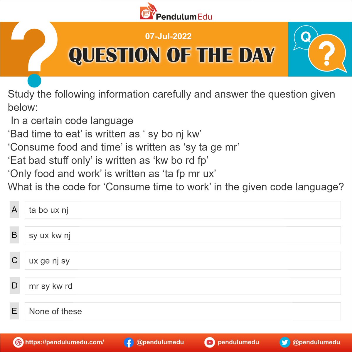 pendulumedu's tweet image. Attempt this QOTD and know the explanation here - bit.ly/3NJ0JBy
#chinesecoding #codingdecoding #codingdecodingreasoning #codingdecodingreasoningtricks #pendulumedu #ssccgl #uppcs #tnpsc #appsc #mppsc #ssccgl #sscchslgk #ssccglgk #nracet