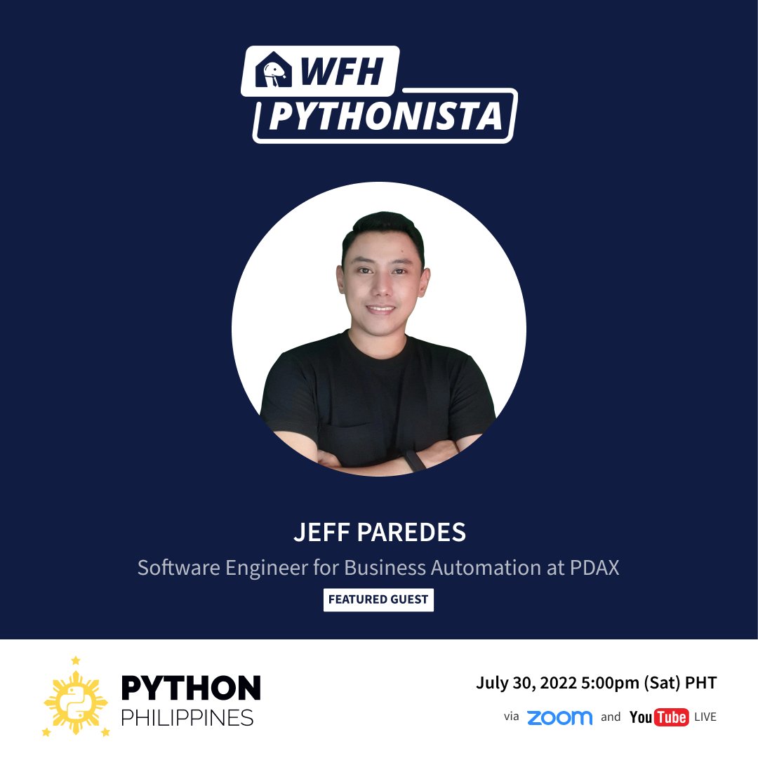 pythonph's tweet image. Have you ever wondered what a typical day looks like for a Software Engineer? 🙂

In this episode, we&apos;re interviewing Jeff Paredes a Software Engineer for Business Automation at PDAX.

Check it out here: meetup.com/pythonph/event…

#wfhpythonista #pythonph