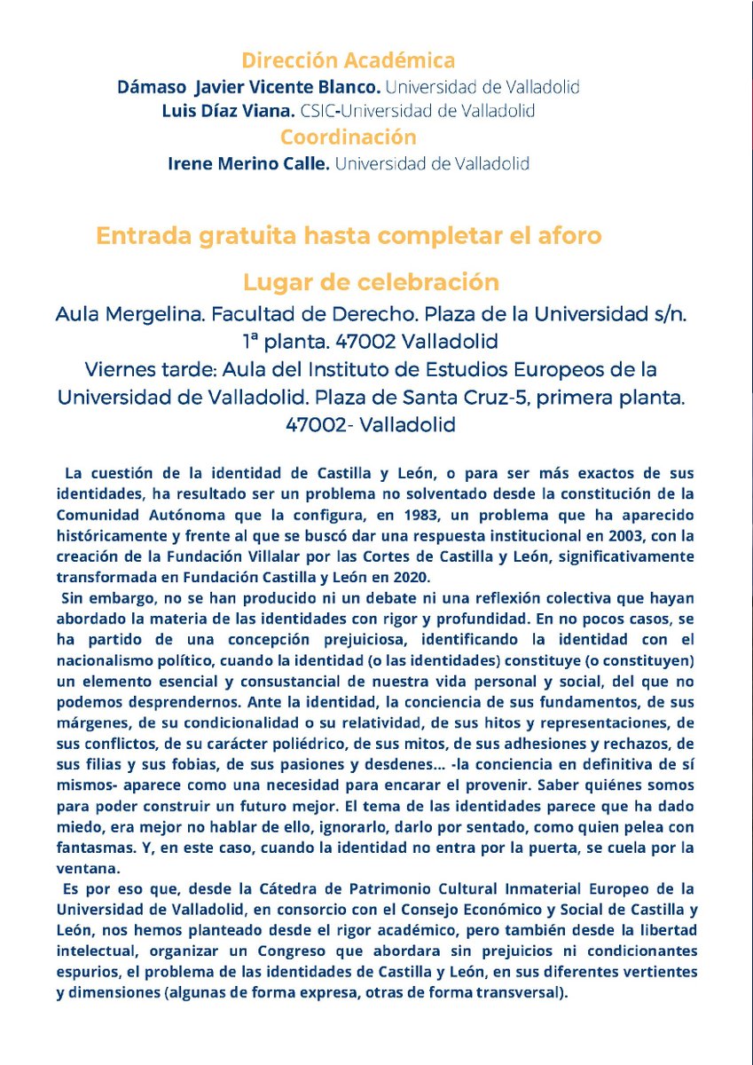 cescyl's tweet photo. 🗓️HOY 7 y 8 julio 2022 Primer Congreso sobre IDENTIDADES “Castilla y León frente a su futuro”, organizado por el @cescyl y la Cátedra de Patrimonio Cultural Inmaterial Europeo de la Universidad de Valladolid @catedrapci
🔴EN DIRECTO https://t.co/3fqwJ0EQ3E https://t.co/ZOsaz9EKDU