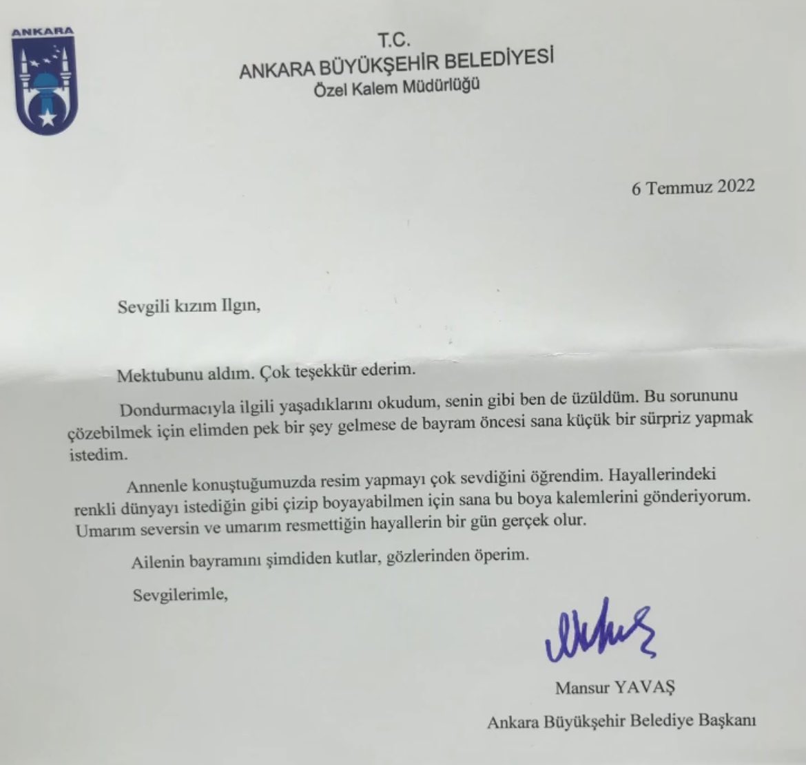 ankaragelisiyor's tweet photo. Pamuk gibi olduk yine 🥰❤️

Küçük bir çocuktan gelen mektup ve Mansur Yavaş’ın cevabı: https://t.co/BOKgauJ2hd