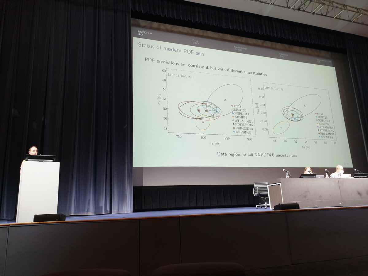 Roy Stegeman presenting the new NNPDF4.0 parton distributions at #ichep2022 in #Bologna while <a href="/MariaUbiali3/">Maria Ubiali</a> chairs the session. Everything is open source: have fun! ichep2022.it #NNPDF #N3PDF #H2020 🇪🇺 #EUfunded