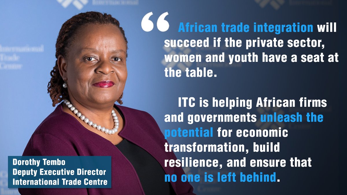 Happy #AfricaIntegrationDay!

ITC's <a href="/tembo_dorothy/">Dorothy Tembo</a> joins the <a href="/_AfricanUnion/">African Union</a> to discuss and highlight the importance of regional integration for unleashing the continent's full potential, with trade and #SmallBusiness in the centre.