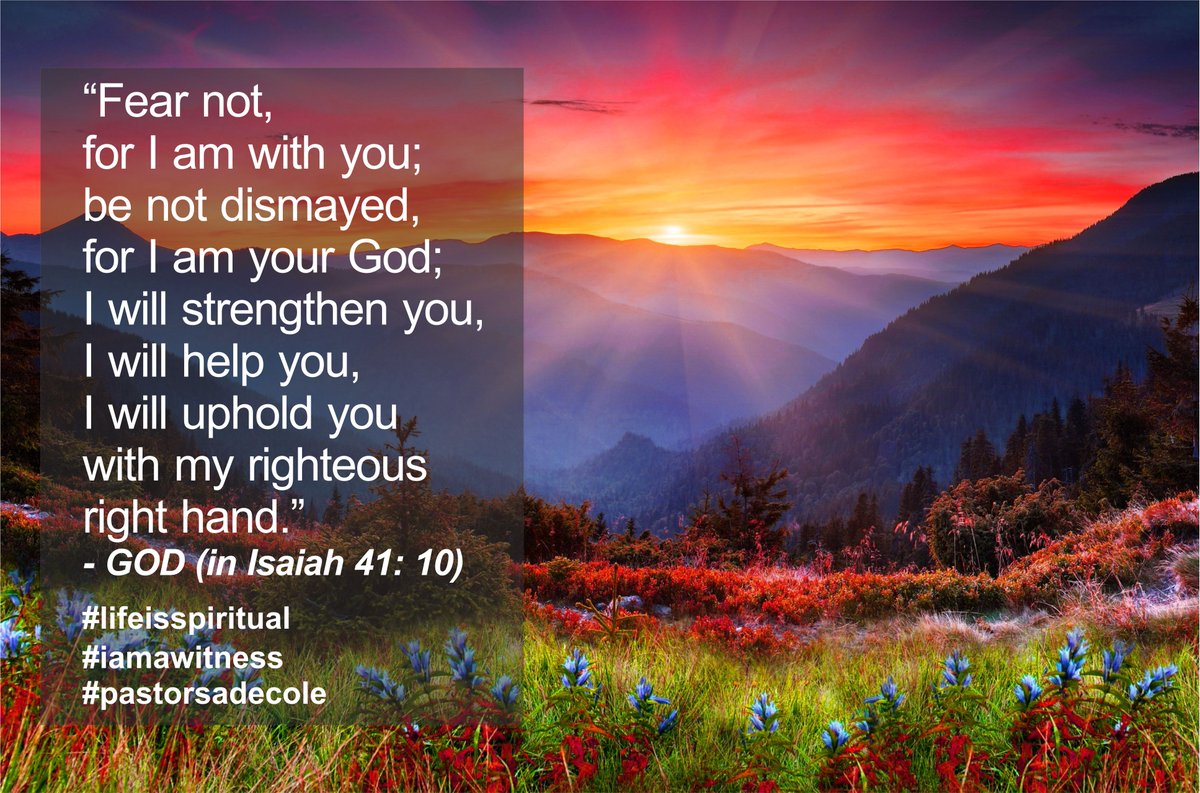 OrangeExperien1's tweet photo. FEAR NOT!
Because Fear 
is a bad, bad spirit.
And it has torment.
Chill pill available 
in Isaiah 41: 10
#lifeisspiritual 
#iamawitness 
#pastorsadecole https://t.co/aVVEwLdgpC