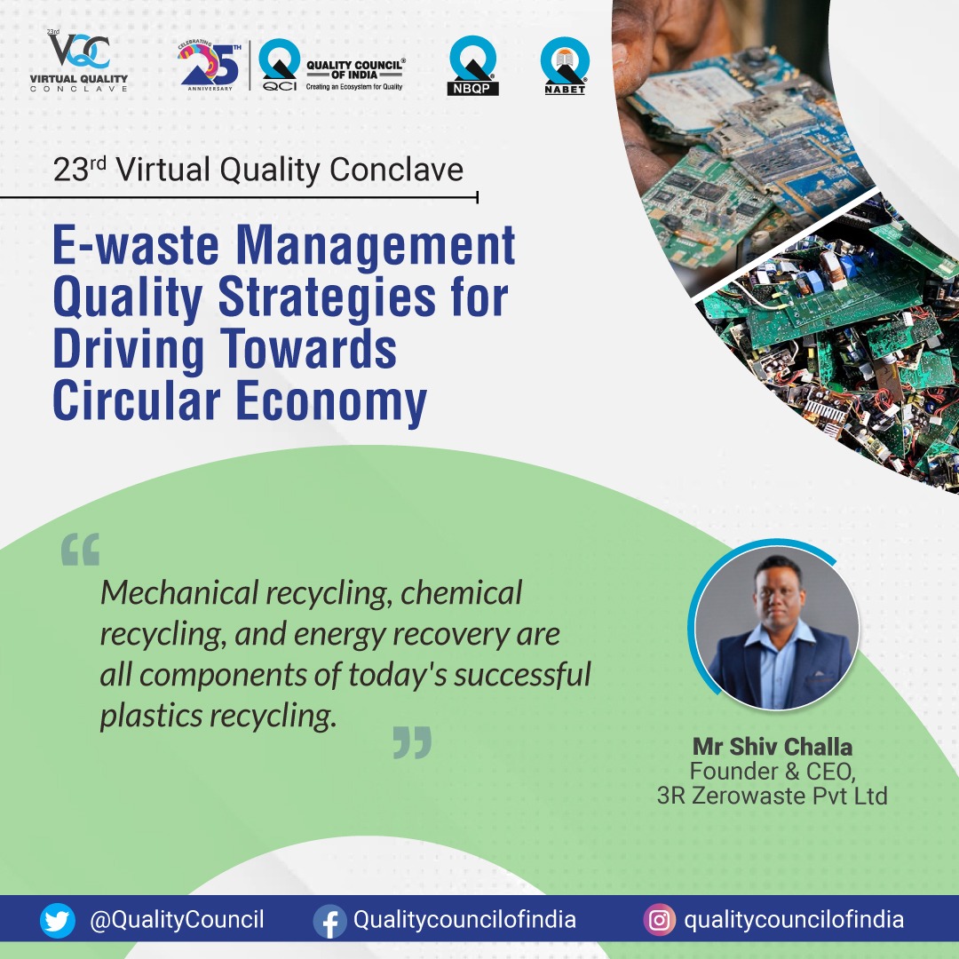 QualityCouncil's tweet photo. #VirtualQualityConclave
Mechanical recycling, chemical recycling, and energy recovery are all components of today's successful plastics recycling.-Mr Shiv Challa, Founder & CEO, 3R Zerowaste Pvt Ltd
#Quality #future #recycling #energy #ceo #mechanical #chemical https://t.co/QK6hw4cXqE