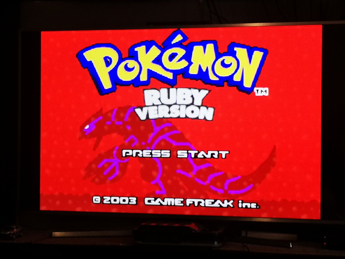 GamersPardise's tweet photo. GBA games through the retron 5 look great on 55" TV.
Thought would test out Pokémon ruby
#Pokemon #pokemonruby #GBA #rertrogaming https://t.co/TdfW4NnGLA