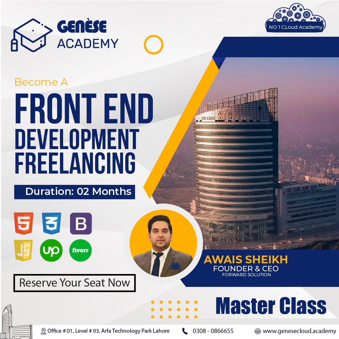 GeneseCloud's tweet image. Join our Master Class on Front End development Freelancing!
Contact us:
📲 Call: 0308-0866655
🌐 Website: genesecloud.academy
📧 Email: support@genesepk.com
#genesecloud #programming #programmingexpert #python #Frontend #pythonlearning #pythonprogramming