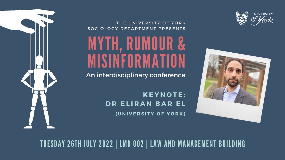 What challenges do conspiracy theories pose for modern Science? Tues 26th July🗓️ Dr Eliran Bar-El delivers a keynote address on 'Intellectual Authority in the Digital Age'🕵️ at our #Myth #Rumour &amp; #Misinformaton event. All the details and tickets🎟️at: bit.ly/folklore-to-fa…