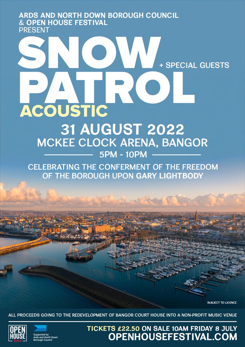 We’re excited to announce that we will be playing an acoustic show in Gary’s hometown at the McKee Clock Arena in Bangor on 31st August 2022. Tickets are available Friday 8th July at 10am from openhousefestival.com See you there! SPx