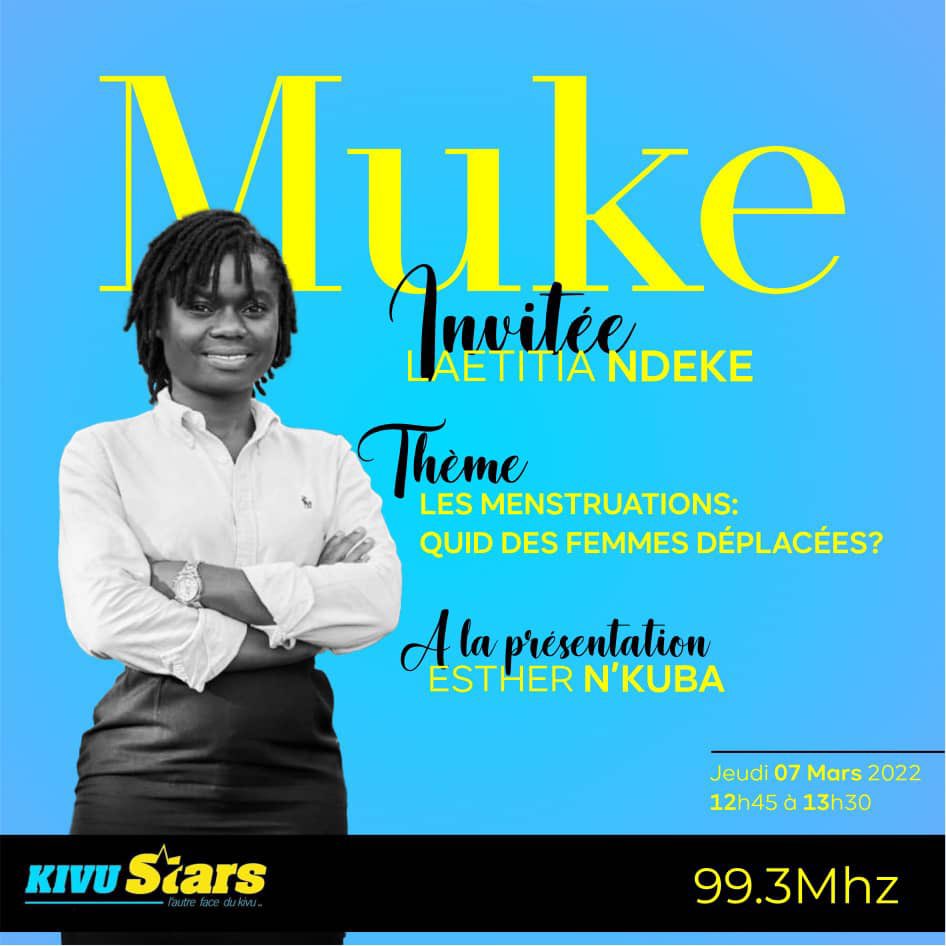 NdekeLaetitia's tweet photo. Nous sommes invités aujourd’hui dans l’émission #Muke sur #KivuStars

Nous parlerons des conditions dans lesquelles les filles, femmes déplacées  dans l’Est de la RDC vivent leurs règles. Combien ces dernières n’échappent pas à la règle: les menstruations🩸 
#PourElles @sofepadi https://t.co/TYznnuWhLf