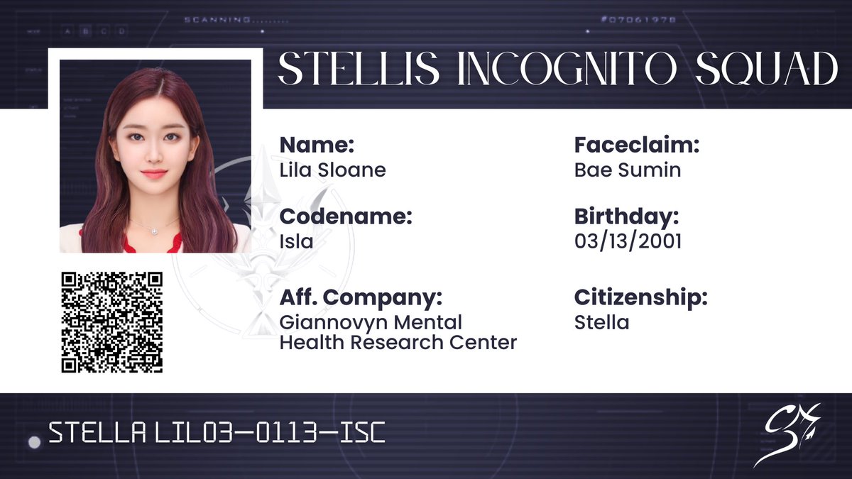 StellisDAVIS's tweet photo. Welcome to the Stellis Incognito Squad (S.I.S.), Stella! @01SISISLA   

Please don’t forget to scan the QR code on your ID for a little surprise. ��� https://t.co/xtRjKXVWn5