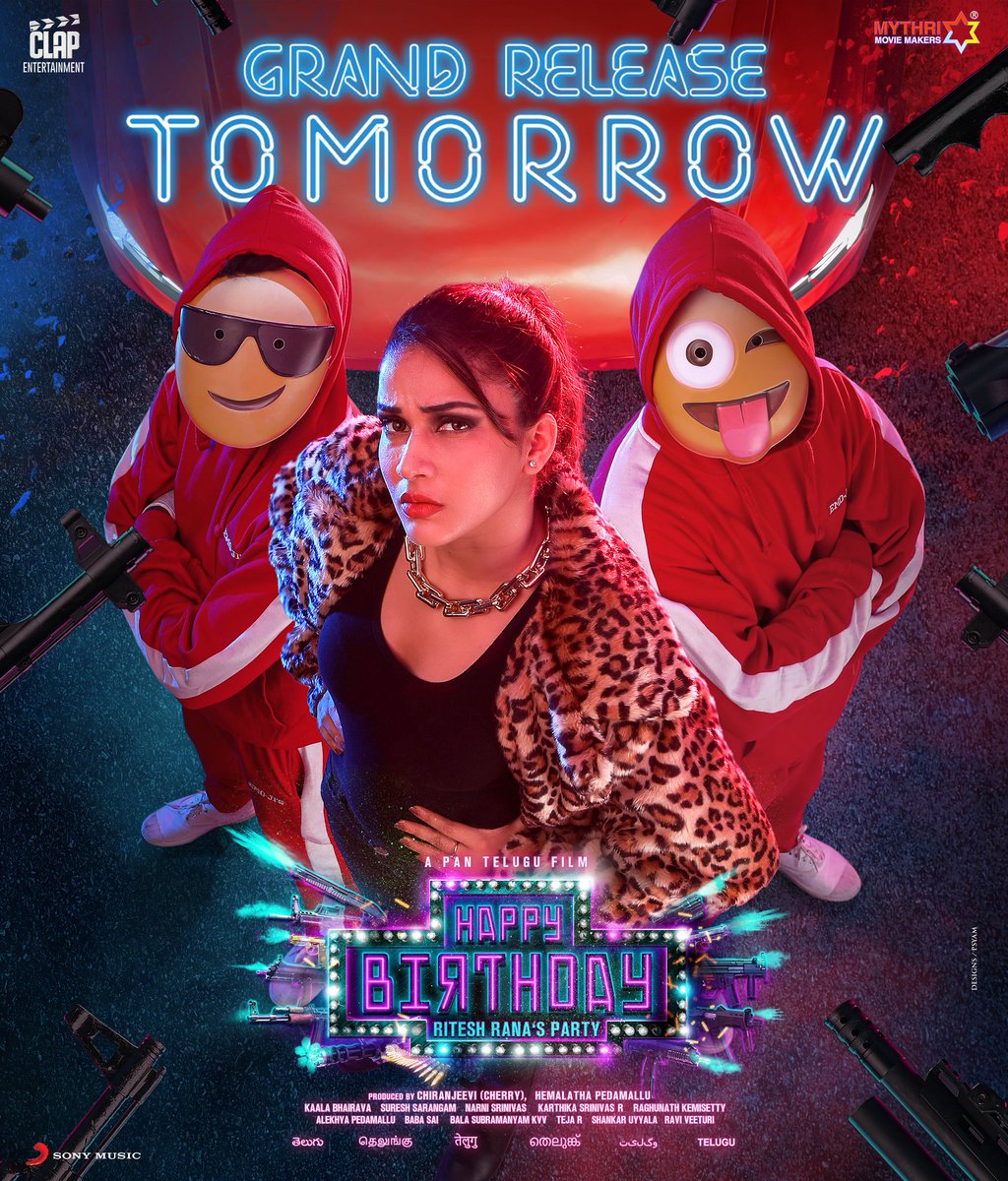 MythriOfficial's tweet photo. The biggest party on the big screens begins tomorrow 🥳

#HappyBirthday Grand Release Tomorrow 🔥

Book your tickets now - https://t.co/KVQTIfBSRm

#HBDMovieOnJuly8

@Itslavanya @RiteshRana @vennelakishore @nareshagastya #Satya @kaalabhairava7 @ClapEntrtmnt https://t.co/zhHZFH5kEu