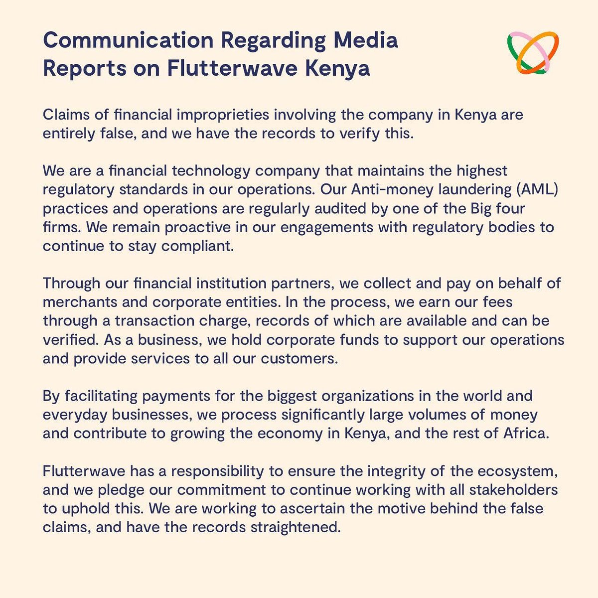 FlutterwaveEA's tweet image. ๐จ Communication Regarding Media Reports on Flutterwave Kenya ๐จ
Read here: bit.ly/3aobzzk