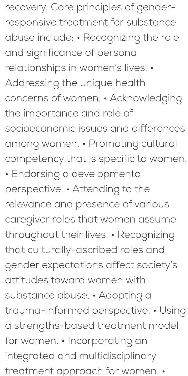Women face a number of challenges in accessing treatment.stigma,redtapes, collaboration among gov agencies.
Administrative policies have to address obstacles around the program structure.3 meals in a halfway setting 4 female patients with mens is not a SUD treatment,but harming.