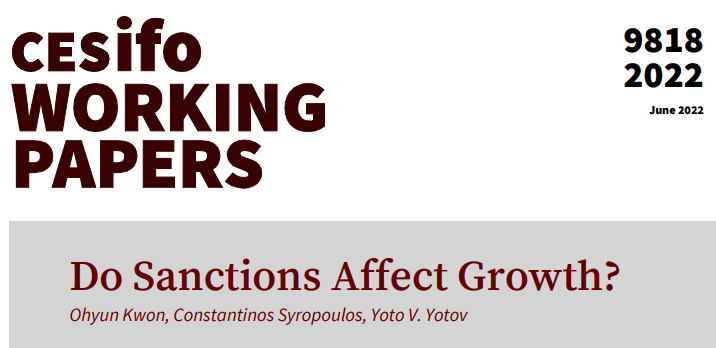 CESifoNetwork's tweet photo. Do Sanctions Affect Growth? | Ohyun Kwon, Constantinos Syropoulos, @YotovG | #EconTwitter https://t.co/TjTpDphtrE https://t.co/EQgBvfvm5D