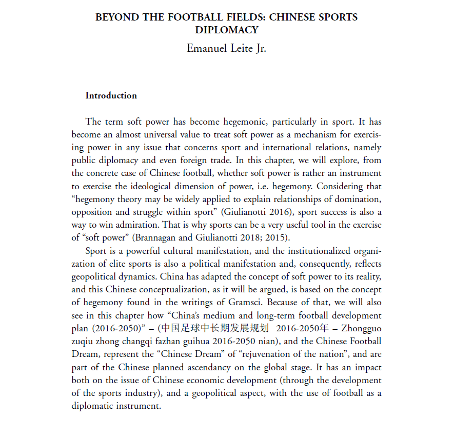 EmanuelLeiteJr's tweet photo. Nesta segunda-feira, 11, é lançado no Centro Científico e Cultural de Macau, em Lisboa, o livro "Narratives and Perceptions: Chinese soft power in the 21st Century". Contribuí com um capítulo, "Beyond the football fields: Chinese sports diplomacy". https://t.co/AAAD7Evkli
