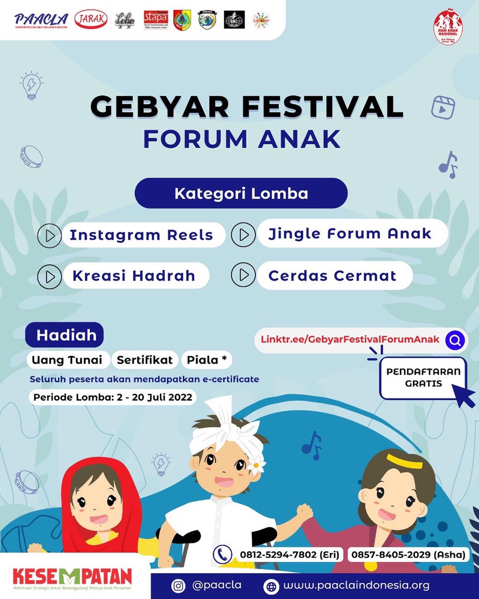 [ROAD TO GEBYAR FESTIVAL FORUM ANAK]

PAACLA Indonesia bekerjasama dengan JARAK dan Jaringan LSM di Kabupaten Jember menyelenggarakan lomba-lomba untuk memperingati Hari Anak Nasional