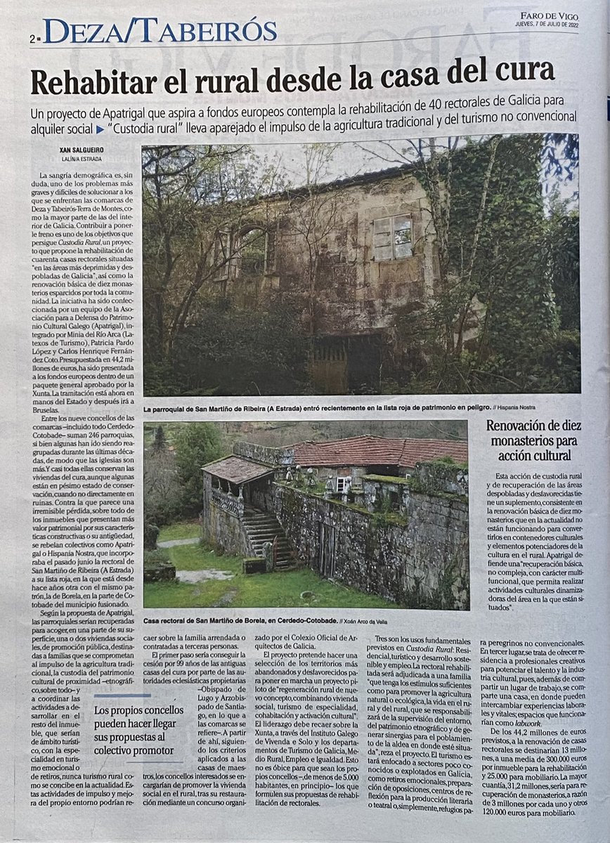 KarlosKoto's tweet photo. Embarcado en un proyecto estructural de recuperación del rural a través del patrimonio

#CustodiaRural, con @miniadelrio, a través de @apatrigal y la Xunta de Galicia 

@FaroDezaEstrada @CarlosPunzon @pgsarria @RomanLalin @alorenzo64 @Turgalicia @franraso @castro_domingue https://t.co/oH8hD9xaf4
