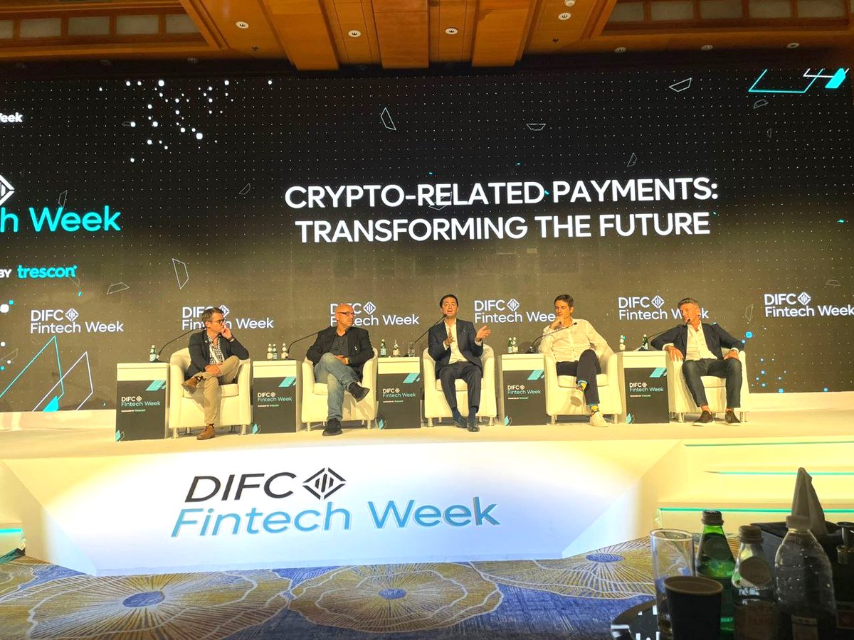 CryptoOasisUAE's tweet photo. @DxBlockChain, Co-Founder of #CryptoOasis, was part of the panel "Crypto-related payments - Transforming the future" at @DIFC Fintech Week that covered topics such as #Web3, the Inevitability of #NFTs, & Managing Identity, #Security & #FinancialServices.
#Dubai #DIFCFintechWeek https://t.co/eZsv7B2Tsq