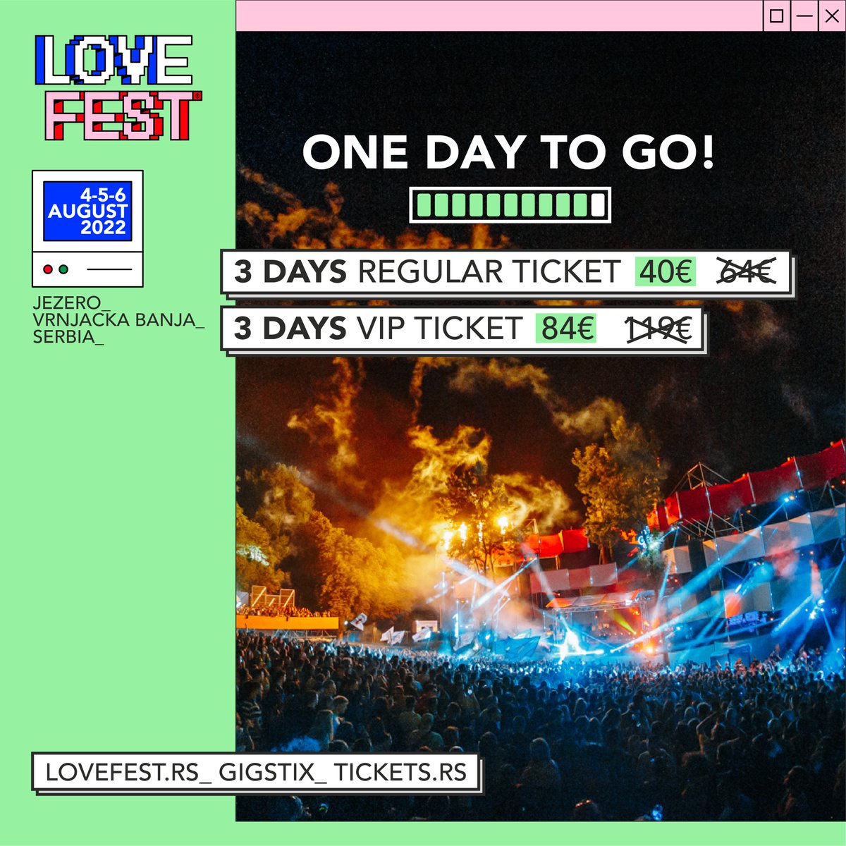 LovefestRS's tweet photo. Još 𝗦𝗔𝗠𝗢 𝗱𝗮𝗻𝗮𝘀 𝗶 𝘀𝘂𝘁𝗿𝗮 možeš nabaviti #Lovefest ulaznicu po aktuelnoj ceni! 🌪

Ulaznice su dstupne putem https://t.co/1tnJ8y9lTY, kao i na svim prodajnim mestima Gigstixa i https://t.co/PkqxjHiGUV  🎫 #Lovefest #Jelen https://t.co/TxRogrAl3c