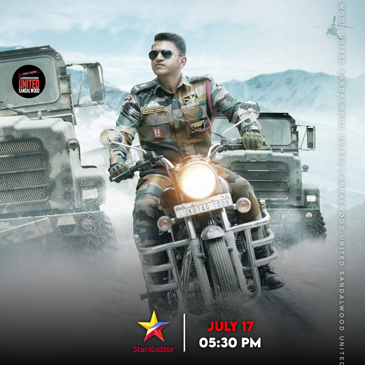 unitesandalwood's tweet photo. James World Television Premiere on July 17th on Star Suvarna 💥💥
.
#James #JamesKannadaMovie #JamesTheFilm #JamesOnStarSuvarna #JamesOnJuly17 #StarSuvarna #PuneethaRajkumar #Appu #SandalwoodUnited https://t.co/XA4E3KzppA
