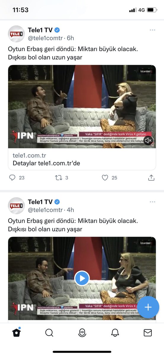 Ya sacma sapan haberleri 10 kere twitter da yayinlamak zorundamisiniz?
Ne kadar çapsız haber varsa 10 kere 2 saatte bir yayinliyorsunuz?
<a href="/tele1comtr/">Tele1 TV</a> <a href="/merdanyanardag/">Merdan Yanardağ</a> <a href="/evrenozalkus/">Evren Özalkuş</a>
