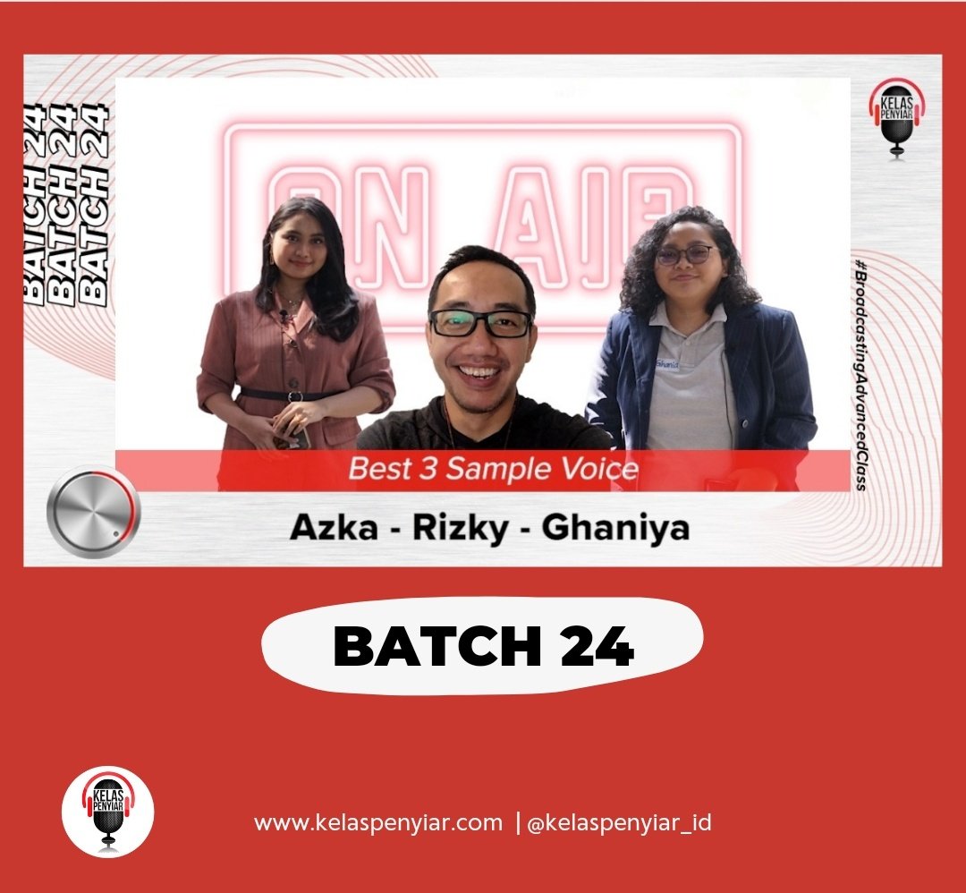 kelaspenyiar_ID's tweet photo. Ini dia 3 Besar Sample Voice alumni Batch 24 #BroadcastingAdvancedClass . Mendapatkan kesempatan siaran di @MOTION975FM . Congratsss👏👏
Cek selengkapnya di link https://t.co/fFC1vPzLcD https://t.co/hwT4LFbauf