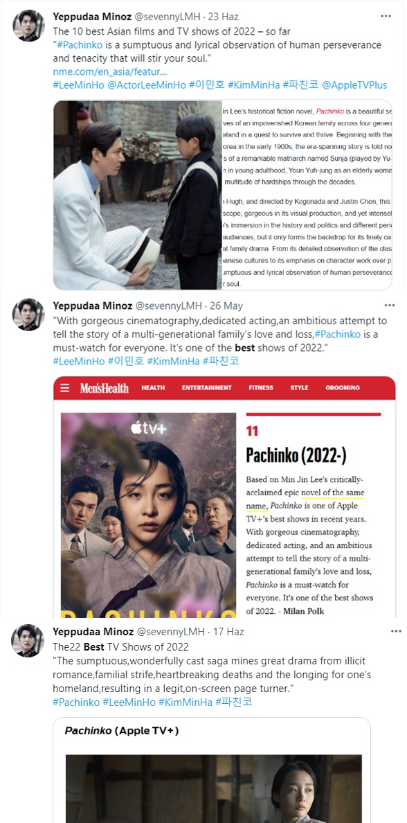"The Best TV Shows of 2022" #Pachinko Thread - Part 1
#LeeMinHo <a href="/ActorLeeMinHo/">Lee Min Ho</a> #이민호 #KimMinHa #파친코 @AppleTVPlus
