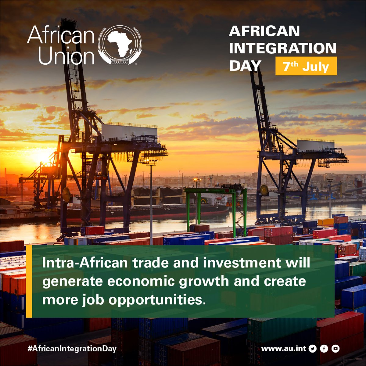 On #AfricanIntegration Day, we track progress made in the implementation of the regional integration agenda including the African Continental Free Trade Area #AfCFTA.Intra-African trade &amp; investment will generate economic growth &amp; create job opportunities for millions of Africans