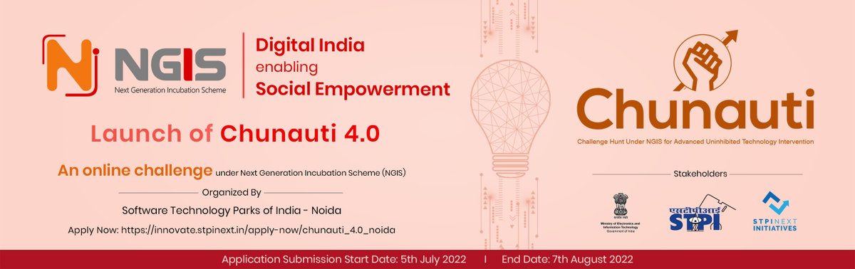 In the august presence of Additional Secretary @GoI_MeitY sh. @rajendraias, @STPINoida has launched #chunauti 4.0 under #ngis. 
For more details: ngis.stpi.in
Apply now: innovate.stpinext.in/about-us/chuna…
#DIW2022 @arvindtw @purnmoon