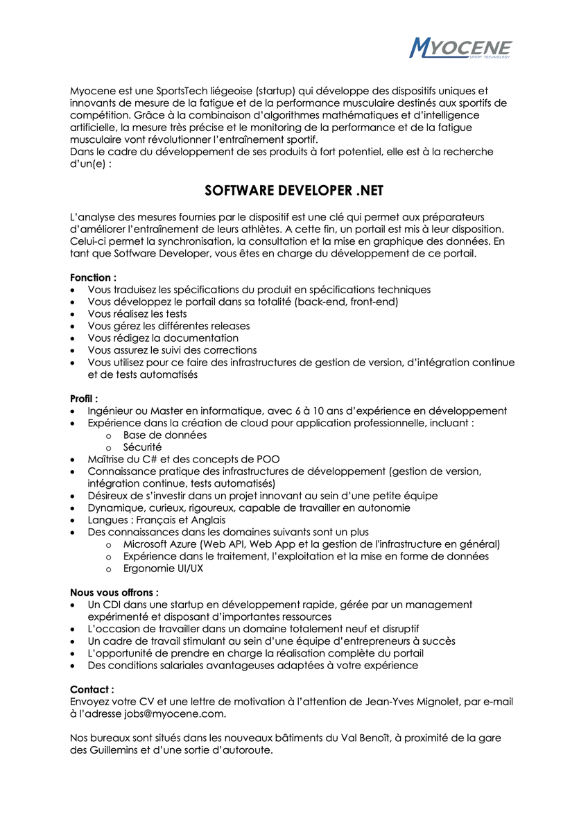 MyoceneSport's tweet photo. Open position for a Software Developer .NET. Join us! https://t.co/KHwKaaNf4p