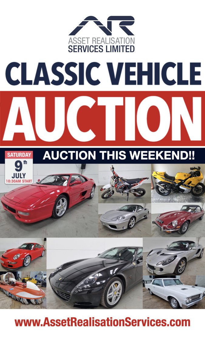 Love classic cars? come and join our auction this Saturday - 9th July!

auctions.assetrealisationservices.com/auctions/catal…

#classiccars #saturday #carbuyer #carsforsale #carauction #ferrari #mercedes #ford #jaguar #porsche