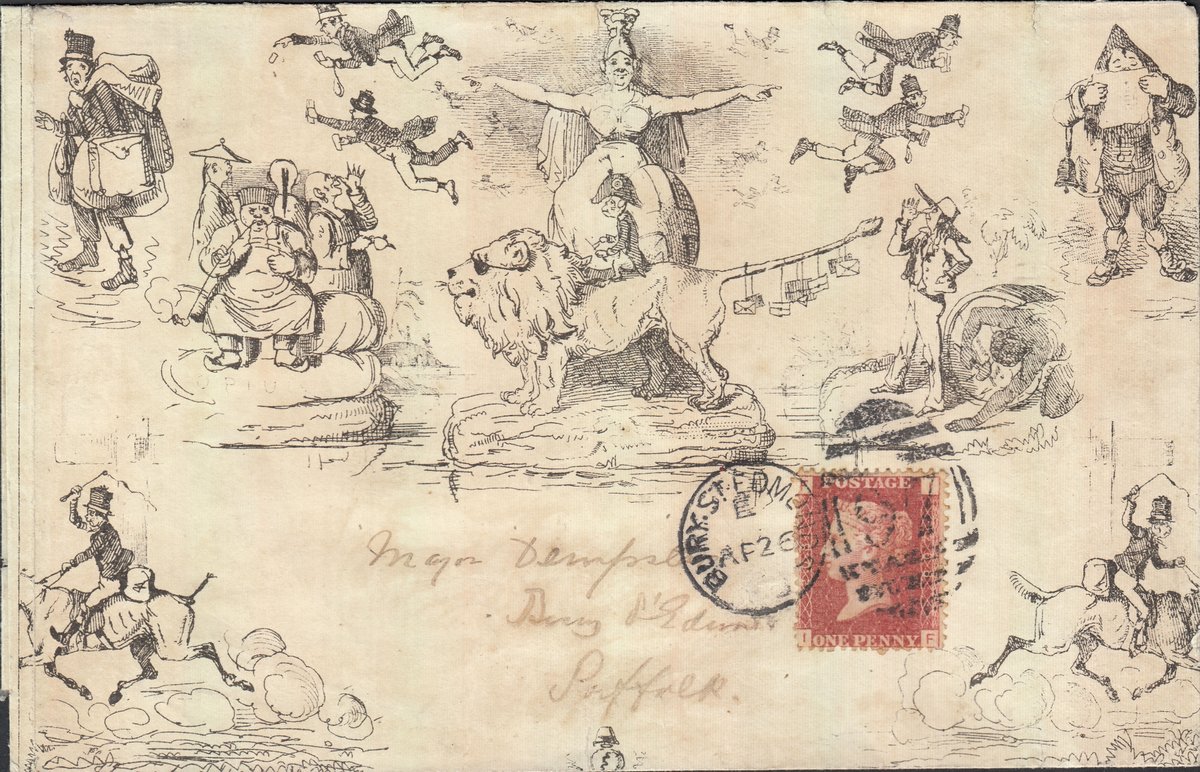 1840 Fores's Original Caricature postally used in Bury St Edmunds, #Suffolk with 1d plate 200 (SG43). Unfortunately year has been erased nevertheless a very attractive and rare item. #philately  #stampcollecting #stamps #philatelic #stampcollector #postalhistory #lookfortheshield